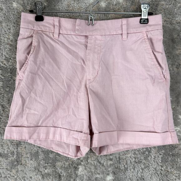 H&M LOGG Size 4 Flat Front Stretch Shorts Pink Button Zip Pocket Casual Cotton - Picture 1 of 8